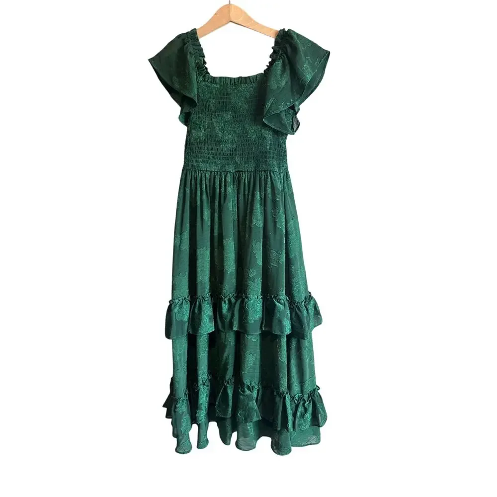 Rare Editions Girls Burnout Floral Ruffle Maxi Dress Green 7